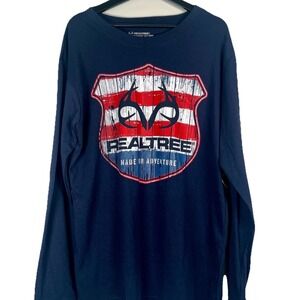 Realtree Mens Navy Blue Long Sleeve Graphic T-Shirt Large American Flag‎ Shield